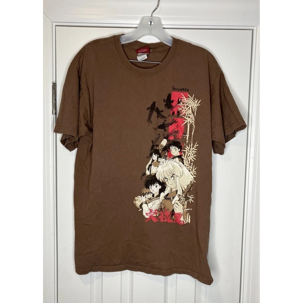 Vintage Y2K 2005‎ Inuyasha Short Sleeve T-Shirt Faded Brown Large Anime